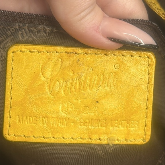 Cristina Italy real leather happy sunny yellow drawstring bucket bag w/strap - Picture 8 of 9